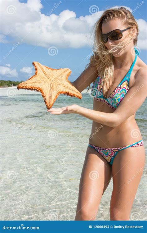 Girl With A Starfish Stock Photo Image Of Blue Cloud