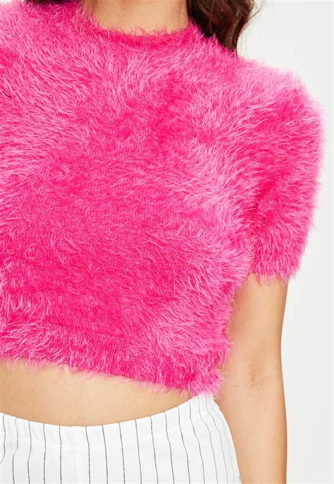 Missguided Pink Fluffy Cropped Sweater Lyst