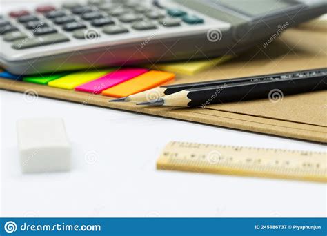 Pencil Ruler Eraser Colors Note Book Calculator Selective Focus