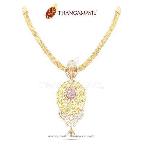 Light Weight Gold Necklace With Stone Pendant South India Jewels
