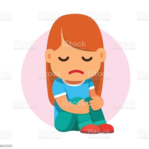 Sad Girl Sitting And Unhappily Hugging Her Knees Stock Vector Art