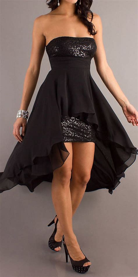 Clearance High Low Black Semi Formal Dress Sequins Strapless High Low Bridesmaid Dresses