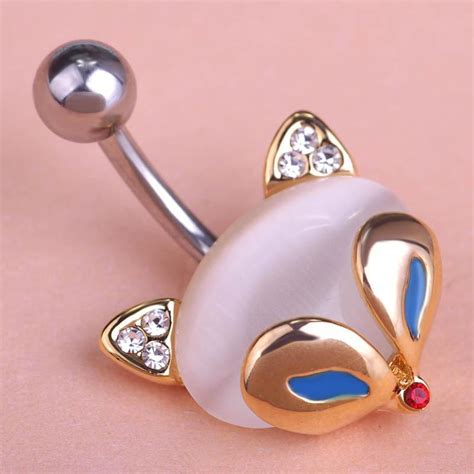 Cute Fox Figure Crystal Navel Piercing Belly Button Ring Body Jewelry Belly Button Rings