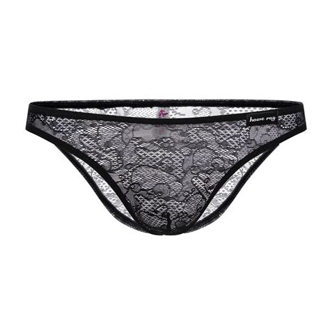 Soft Sissy Men Lace Underwear Breathable Hollow Mesh Enhance Pouch