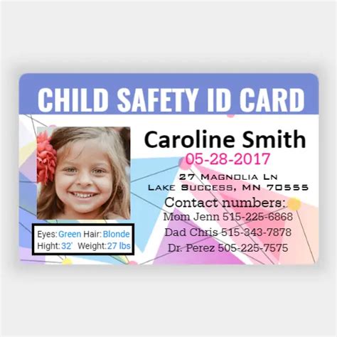 Child Personal Id Card Horizontal Great Selection Of Child Id Cards