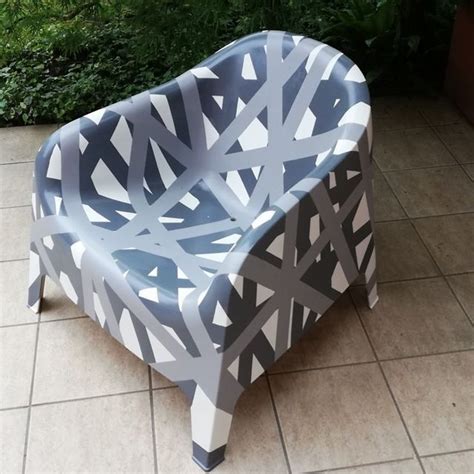 A Worn Outdoor Armchair Transformed By Paint And Tape Ikea Hackers