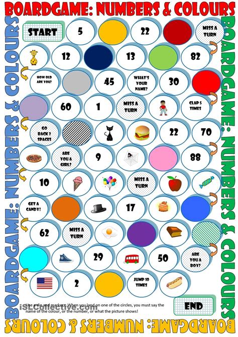 Board Game Numbers And Colours Printable Board Games English Games