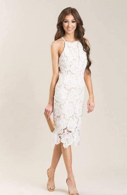 29 Trendy Bridal Shower Dress For Bridesmaid White Lace Halter Midi