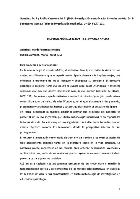 (PDF) Investigacion Narrativa: las historias de vida | Maria Fernanda Gonzalez - Academia.edu