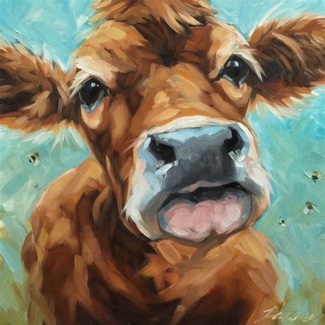 Cow Painting Original Impressionistic Oil Painting Of A Cow And Bees By Andrea Lavery 12x12