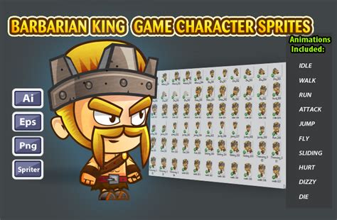 Barbarian 2d Game Character Sprites Gamedev Market Images