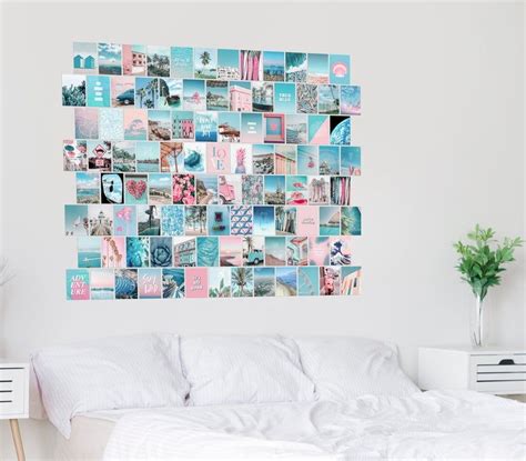 100 printed 4x6 summer blue pink aesthetic wall collage kit etsy summer wall art photo wall