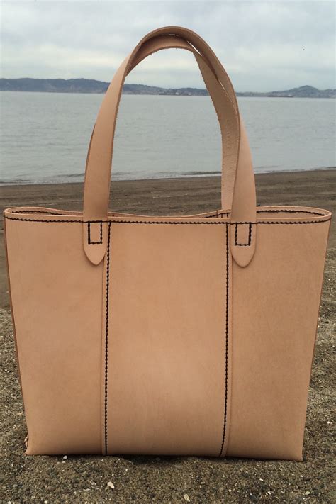 Handmade Vegetable Tanned Leather Tote Bag Made In Usa Tan Leather