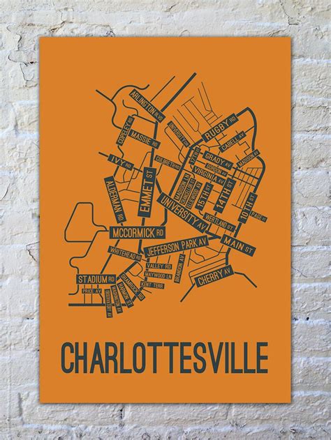 Charlottesville Virginia Street Map Print Street Map Map Print Map
