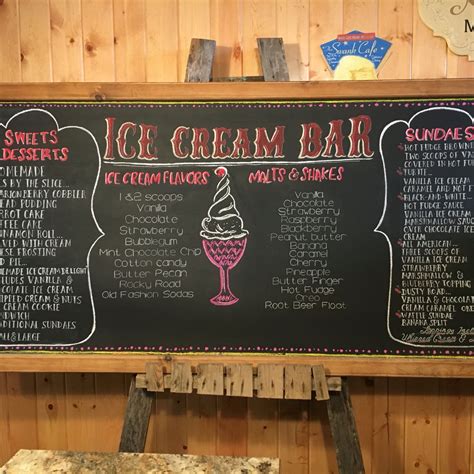 ice cream bar chalkboard menu design by chalk whisperer for sweet insperations restaurnt