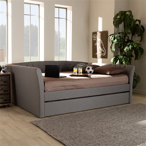 Baxton Studio Delora Light Gray Upholstered Full Size Daybed With Roll