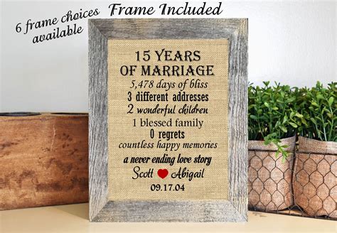 Traditional names exist for some of them: FRAMED 15th Anniversary Gift for couple/15th Anniversary ...