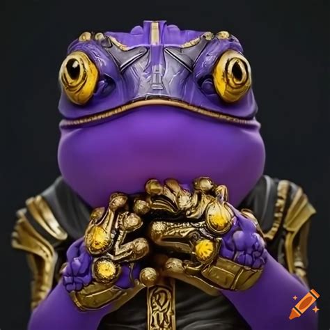 Purple Frog In Black And Gold Armor Holding The Infinity Gauntlet On