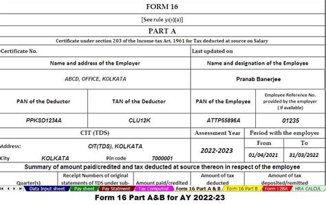 Form 16 A And B For The Financial Year 2022 23 And Ay2023 24