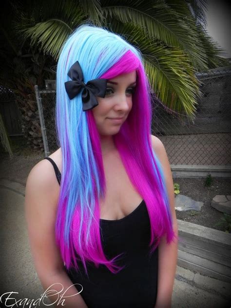 Neon Pink And Baby Blue Hair Color Colored Hairstyles