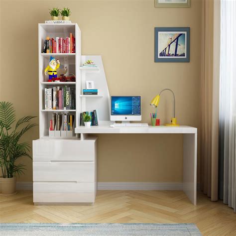 Shop Gloss White Computer Study Desk With Bookshelf W2309 Online In