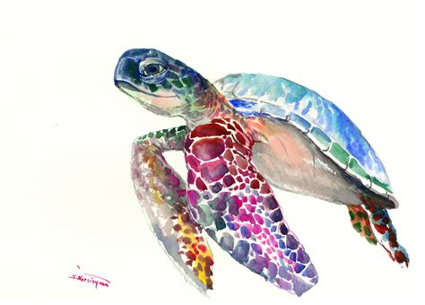 Sea Turtle Painting Original Watercolor Painting X In Blue