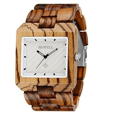 Bewell Handcrafted Mens Wooden Wrist Watch Made From Natural Zebrawood
