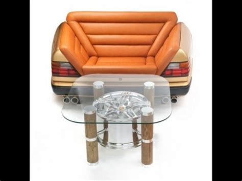 This exquisite coffee table is made of sections of a whole sandblasted cedar wood log resting on waxed iron legs. Exquisite Sofas And Coffee Tables With Car Parts - DigsDigs