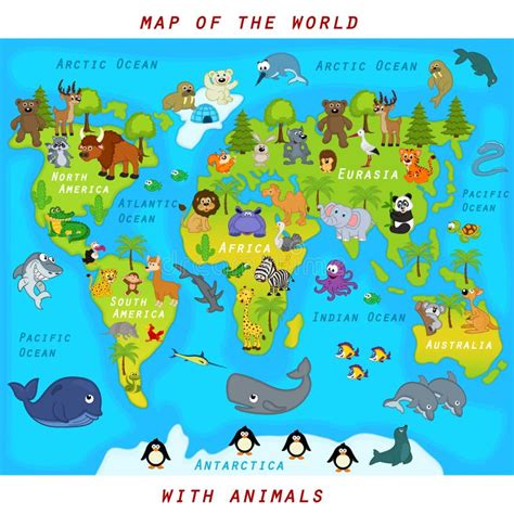 Carte Du Monde Avec Des Animaux Illustration De Vecteur Illustration