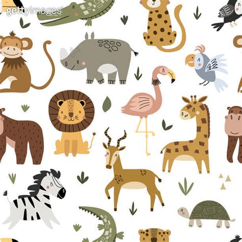 Seamless Pattern With Cute Wild Animals Childish Animals Zoo With Lion