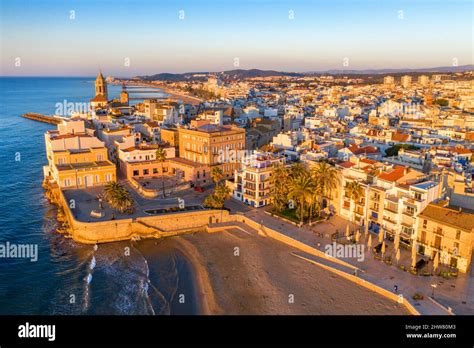 Aerial View Of Sitges Old Centre And Seaside Sitges Costa Dorada