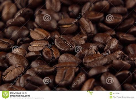 Roasted Coffee Beans Closeup Top View As Background Stock Photo