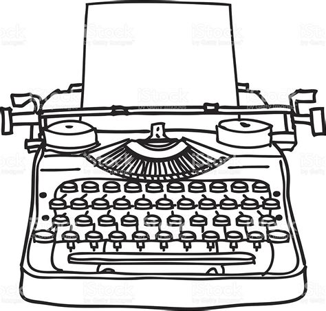 A Black And White Ink Line Drawing Of A Typewriter An Easy To Edit