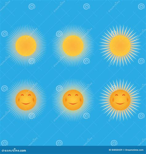 Set Of Suns Sun In The Form Of A Smiley Stock Vector Illustration Of