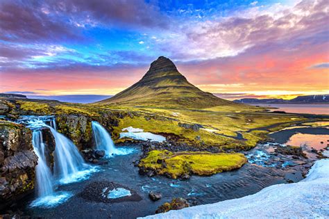 Kirkjufell At Sunrise In Iceland Beautiful Landscape Stock Photo