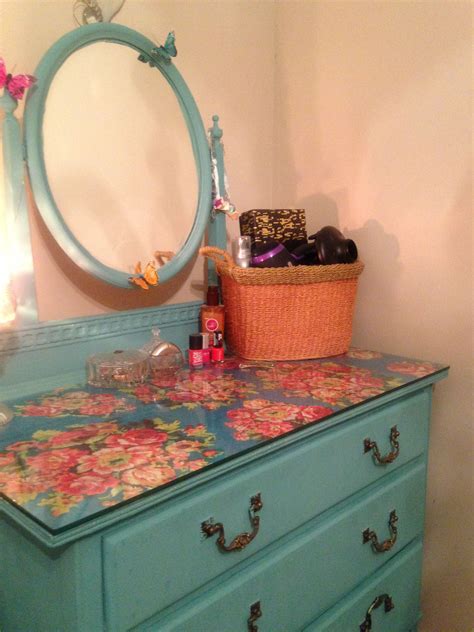 Up Cycled Dressing Table Painted With Teal Chalk Paint And Given A