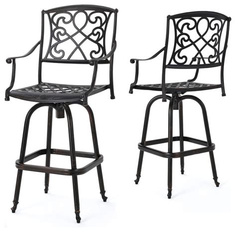 Paris Copper Finish Cast Aluminum Swivel Bar Stools Set Of 2