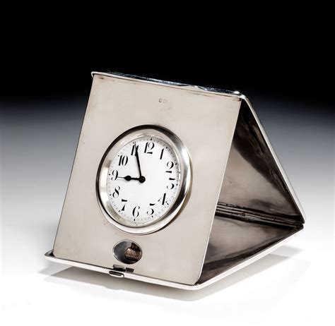 Antique Travelling Solid Silver Clock
