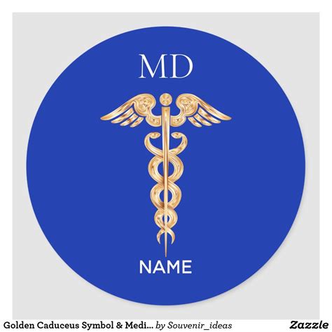 Golden Caduceus Symbol And Medical Doctor Monogram Classic Round Sticker