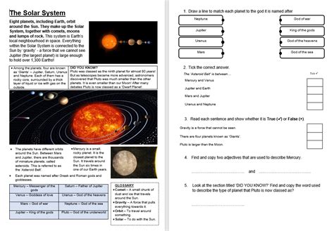 Solar System Reading Comprehension Worksheets