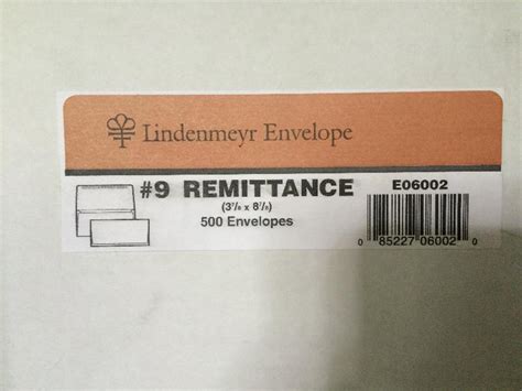 Lindenmeyr White Wove 24 Lb No 9 Remittence Envelope