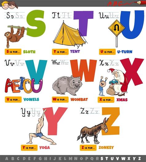 Educational Cartoon Alphabet Letters For Children Set From S To Z
