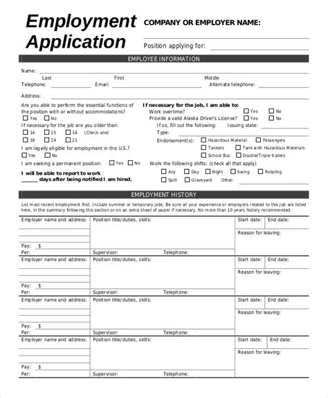 Free 12 Sample Employment Application Forms In Ms Word Pdf