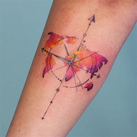 Watercolor Compass Tatoo Compas Watercolor Compass Tattoo Small Compass Tattoo Map Tattoos