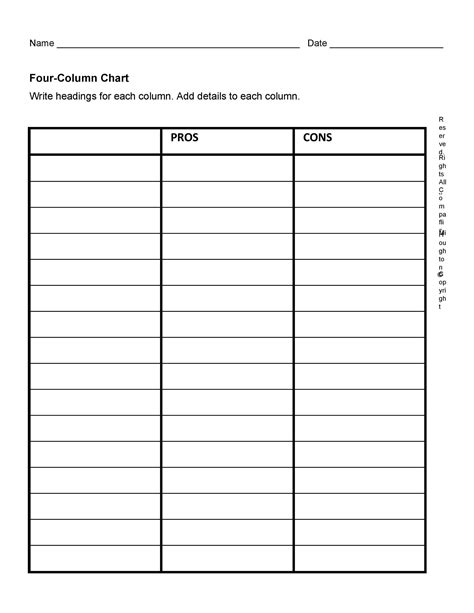 Pros And Cons Worksheet Template For Your Needs