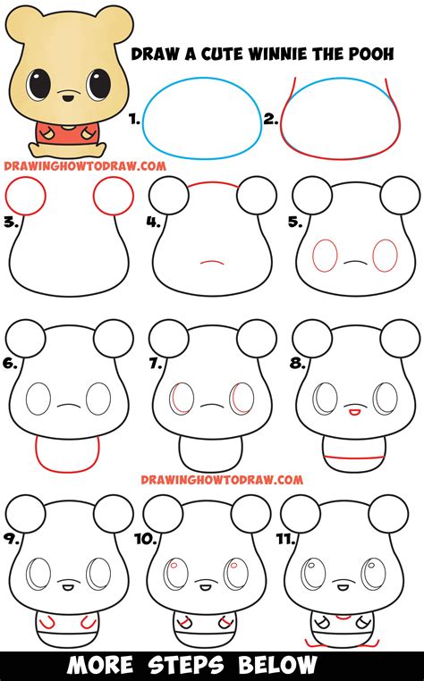 how to draw a cute chibi kawaii winnie the pooh easy step by step drawing tutorial for