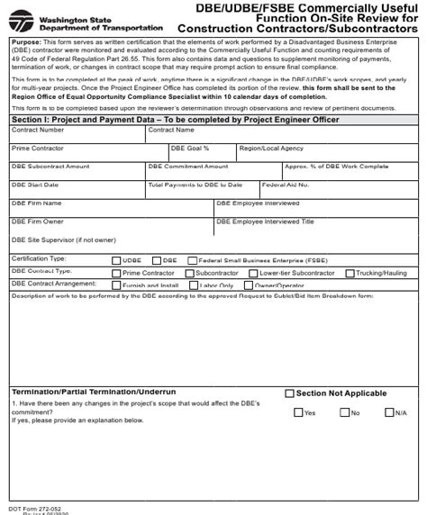 Dot Form 272 052 Fill Out Sign Online And Download Fillable Pdf