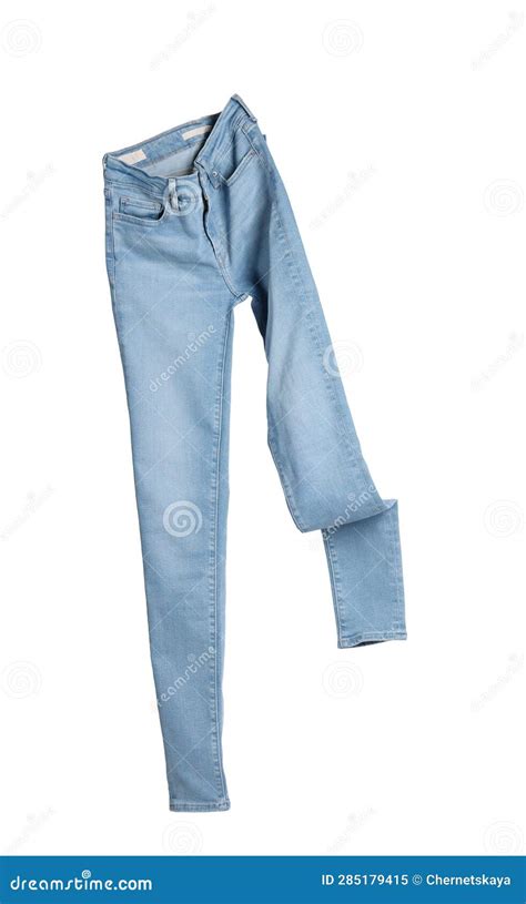 Stylish Light Blue Jeans Isolated On White Stock Image Image Of