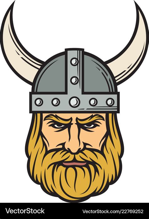 Viking Head Mascot Cartoon With Horned Helmet Vector Image