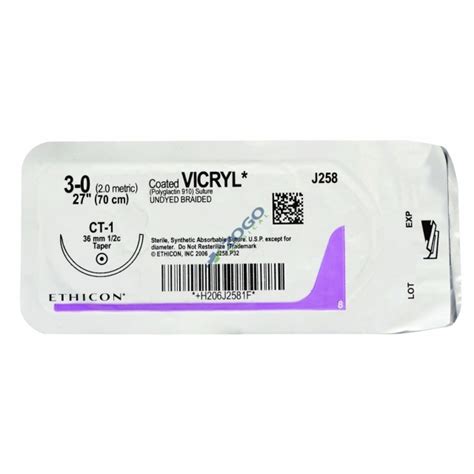 J258h Suture 3 0 Coated Vicryl 27 Undyed Braided Ct 1